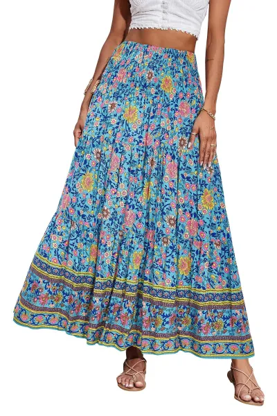Women Fashion Casual Boho Printed High Waist Loose Skirts