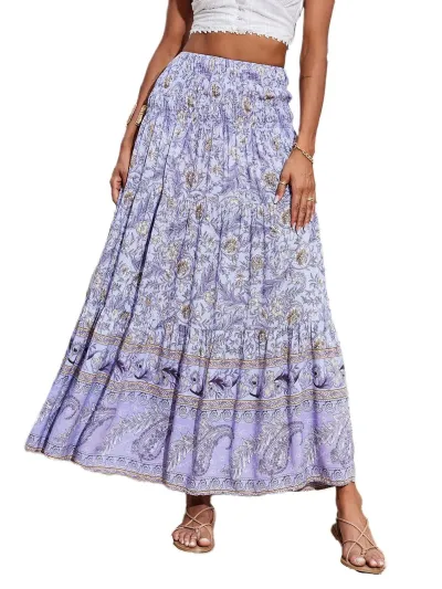 Women Fashion Casual Boho Printed High Waist Loose Skirts