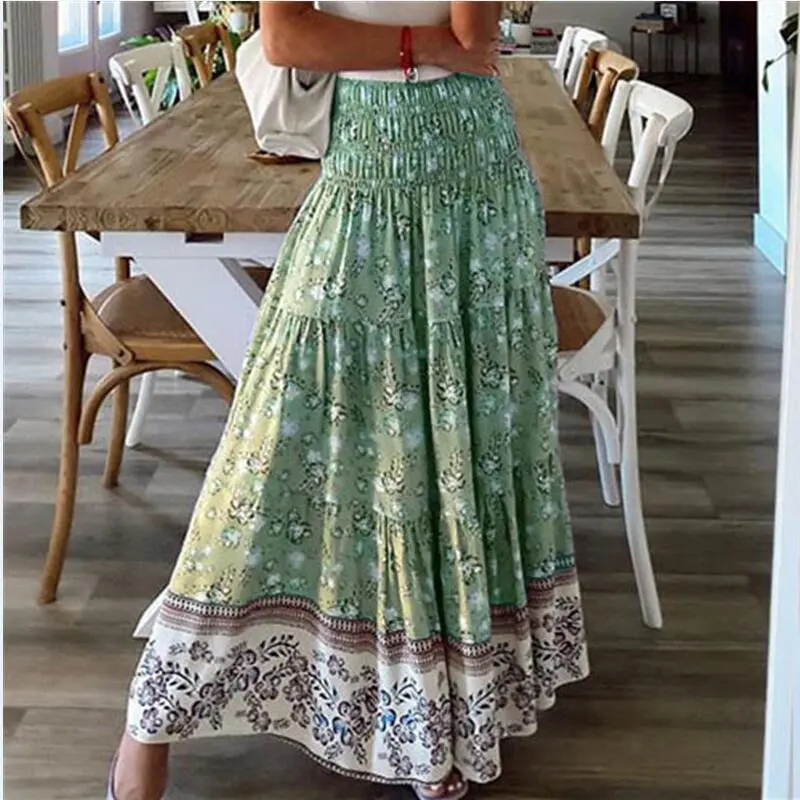 Women Fashion Casual Boho Printed High Waist Loose Skirts