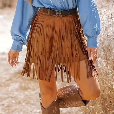 Women Fashion Retro Tassel Skirt