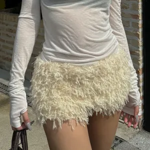 Women Fashion Sexy Solid Color Thickened Plush Slim-Fit Skirt