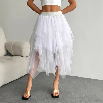 Women Fashion Sexy Irregular High Waist Mesh Skirt