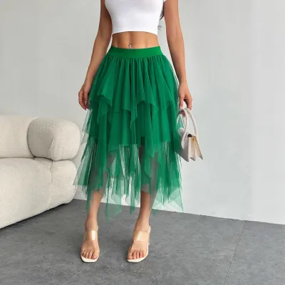 Women Fashion Sexy Irregular High Waist Mesh Skirt