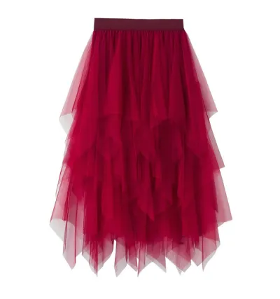 Women Fashion Sexy Irregular High Waist Mesh Skirt