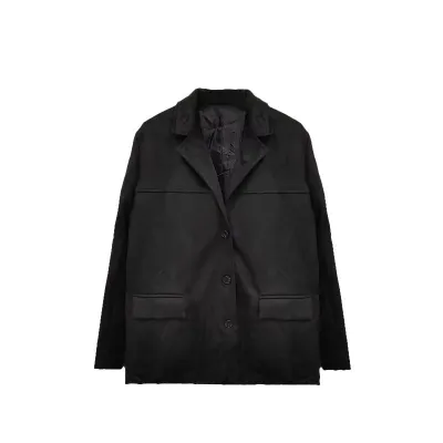 Women Casual Solid Color Suede Lapel Long-Sleeve Pocket Button Loose Blazer