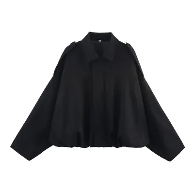 Women Casual Solid Color Suede Lapel Bat Sleeve Zipper Jacket