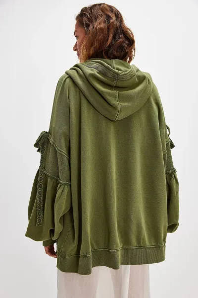 Women Casual Solid Color Thin Long-Sleeve Hooded Loose Coat