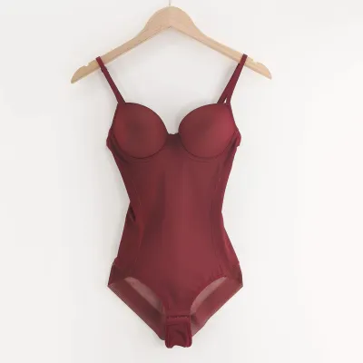 Women Sexy Solid Color Ultra-Thin Chest-Support Abdomen-Waist Shapewear Bodysuit