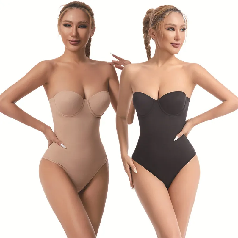 Women Fashion Solid Color Traceless Belly Tinting Waist Hip Shapewear Bodysuit