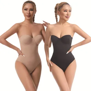 Women Fashion Solid Color Traceless Belly Tinting Waist Hip Shapewear Bodysuit