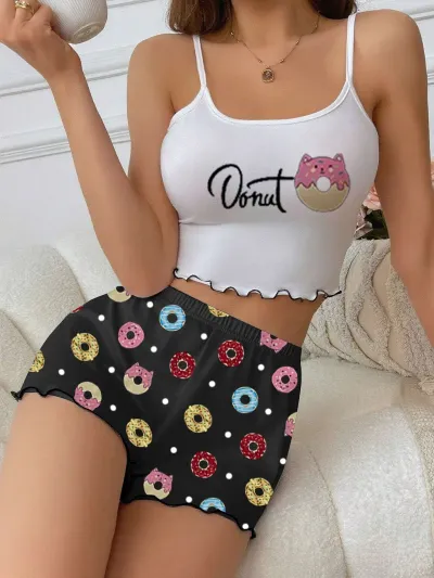 Women's Sexy Printed Camisole Shorts Pajamas Set