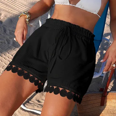 Women Casual Beach Shorts Cover-Ups Polyester Solid Color
