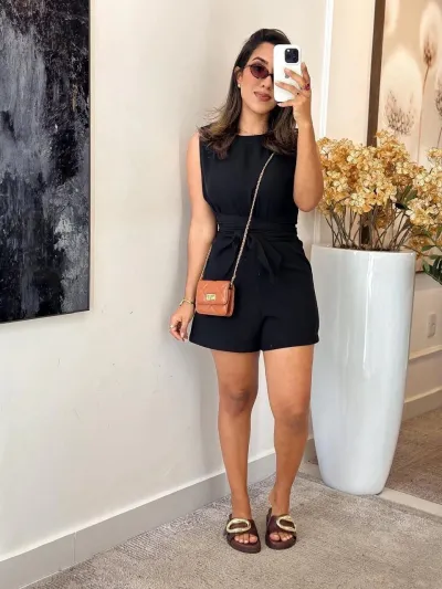 Women Fashion Casual Solid Color Sleeveless Lace-Up Rompers