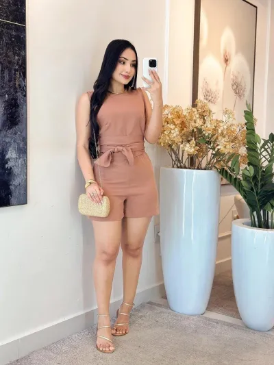 Women Fashion Casual Solid Color Sleeveless Lace-Up Rompers