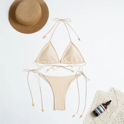 Women Sexy Solid Color Strap Micro Bikini