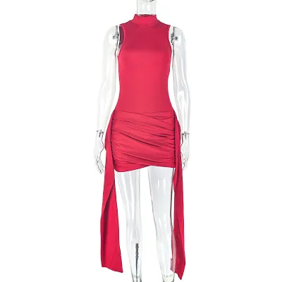Women Sexy Solid Color Sleeveless Strap Bodycon Mini Dress