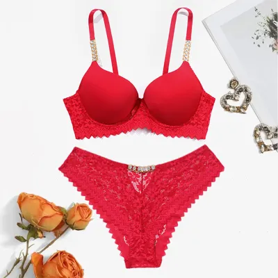 Women Sexy Lace Rhinestone Chain Bra Sets