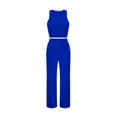 Women Fashion Casual Solid Color Sleeveless Tank Top Loose Pants Two-Piece Set