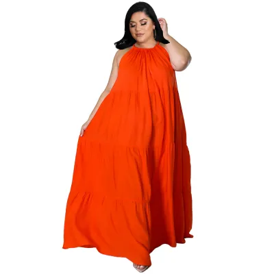 Women Plus Size Sexy Solid Color Sleeveless Loose Sling Dress