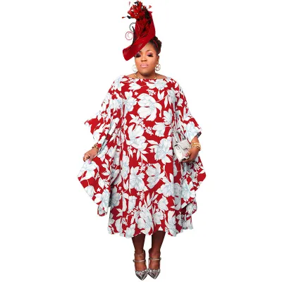 Women Casual Plus Size Printed Long-Sleeve Loose Dress