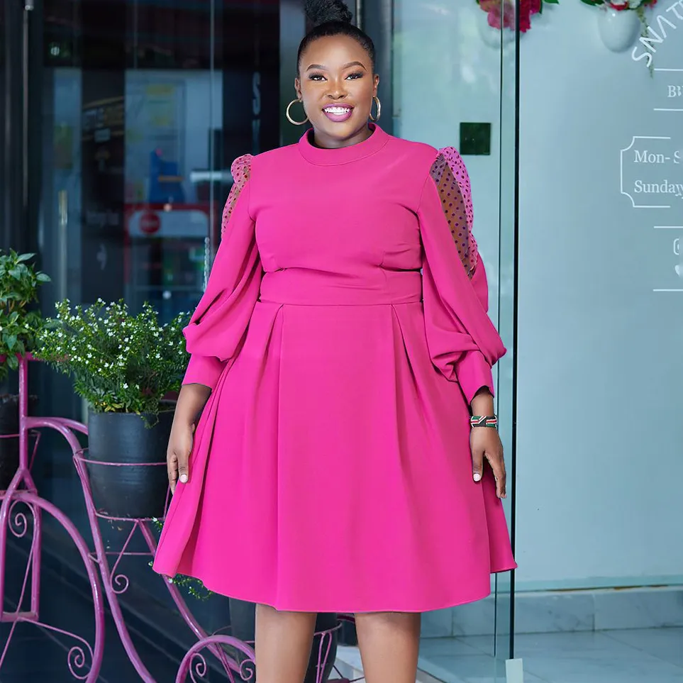 Women Plus Size Casual Lantern Sleeve Loose Midi Dress
