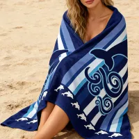 Toalla de playa de algodón gruesa y absorbente con borlas y diseño sencillo.