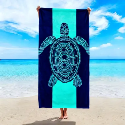 Thickened Microfiber Quick-Drying Beach Towel with Turtle Flamingo Design