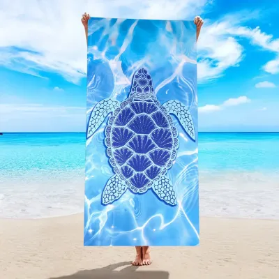 Thickened Microfiber Quick-Drying Beach Towel with Turtle Flamingo Design