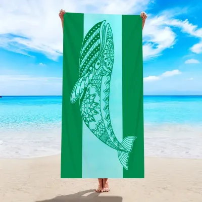 Thickened Microfiber Quick-Drying Beach Towel with Turtle Flamingo Design