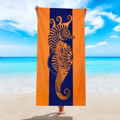 Thickened Microfiber Quick-Drying Beach Towel with Turtle Flamingo Design