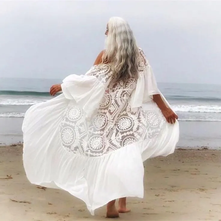 Women Fashion Chiffon Stitching Lace Beach Cover-Ups