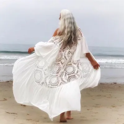 Women Fashion Chiffon Stitching Lace Beach Cover-Ups