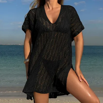Women Crochet Cutout Loose Beach Cover-Ups