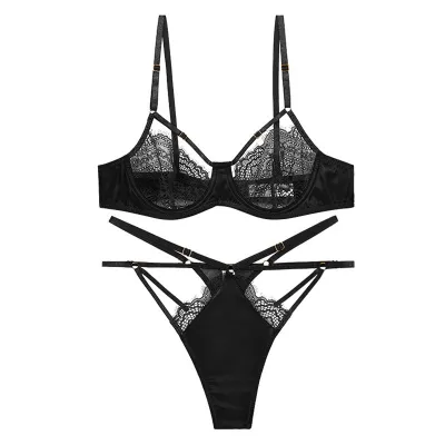 Women Sexy Lace Splicing Ultra-Thin Bra Set