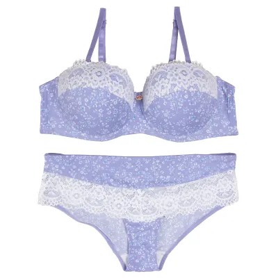 Women Floral Lace Bra Set Breathable Quick-Drying Nylon Underwear