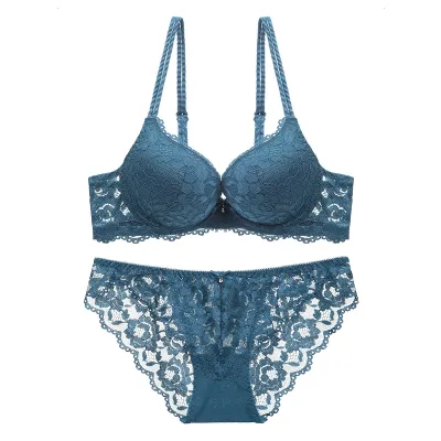 Women Sexy Lace Bra Set with 3/4 Cup and Double-Row Back Fasteners