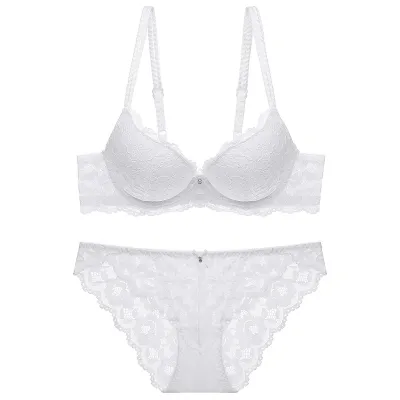 Women Sexy Lace Bra Set with 3/4 Cup and Double-Row Back Fasteners