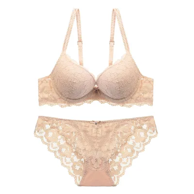 Women Sexy Lace Bra Set with 3/4 Cup and Double-Row Back Fasteners