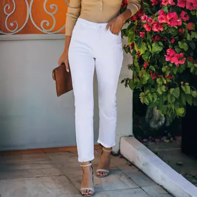 Women Fashion White Straight-Leg Jeans