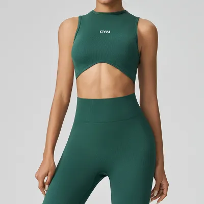 Women Fashion Sexy Solid Color Tank Top High-Waist Leggings Yoga Sports Two-Piece Set