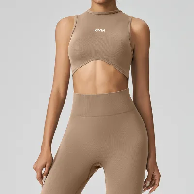 Women Fashion Sexy Solid Color Tank Top High-Waist Leggings Yoga Sports Two-Piece Set