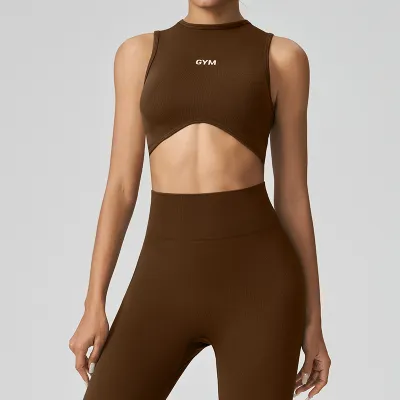 Women Fashion Sexy Solid Color Tank Top High-Waist Leggings Yoga Sports Two-Piece Set