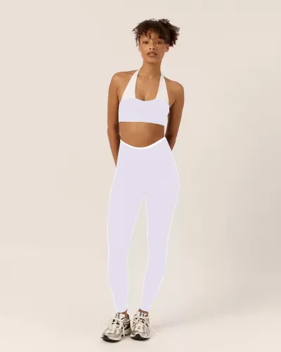 Women Fashion Sexy Color Block Halter-Neck Crop Top High Waist Pants Quick-Drying Sports Yoga Two-Piece Set