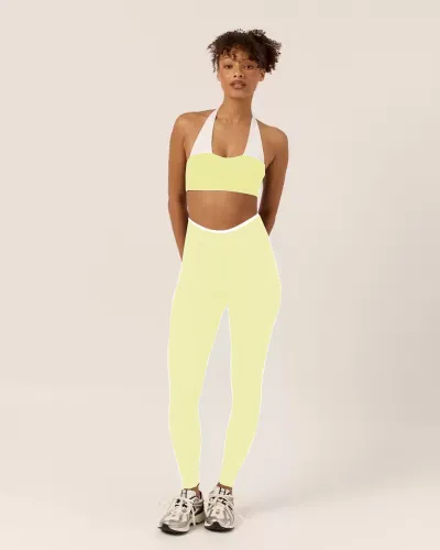 Women Fashion Sexy Color Block Halter-Neck Crop Top High Waist Pants Quick-Drying Sports Yoga Two-Piece Set