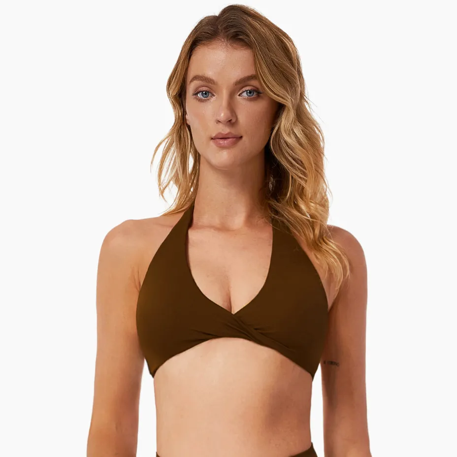 Women Fashion Sexy Solid Color Halter-Neck Breathable Sports Yoga Tight Bra