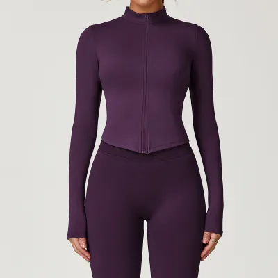 Women Fashion Casual Solid Color Quick-Drying Long-Sleeve Sports Yoga Jacket