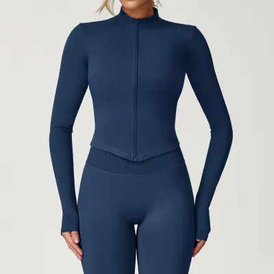 Women Fashion Casual Solid Color Quick-Drying Long-Sleeve Sports Yoga Jacket