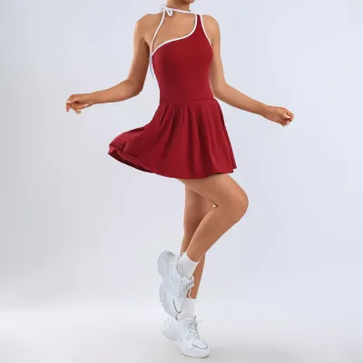 Women Fashion Sexy Slanted Shoulder Sleeveless Quick-Drying Sports Golf Tennis Dress