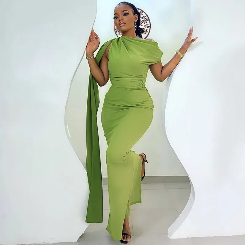 Women Fashion Solid Color Elegant Bodycon Maxi Dress