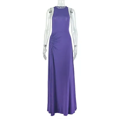 Women Fashion Solid Color Sleeveless Maxi Dress